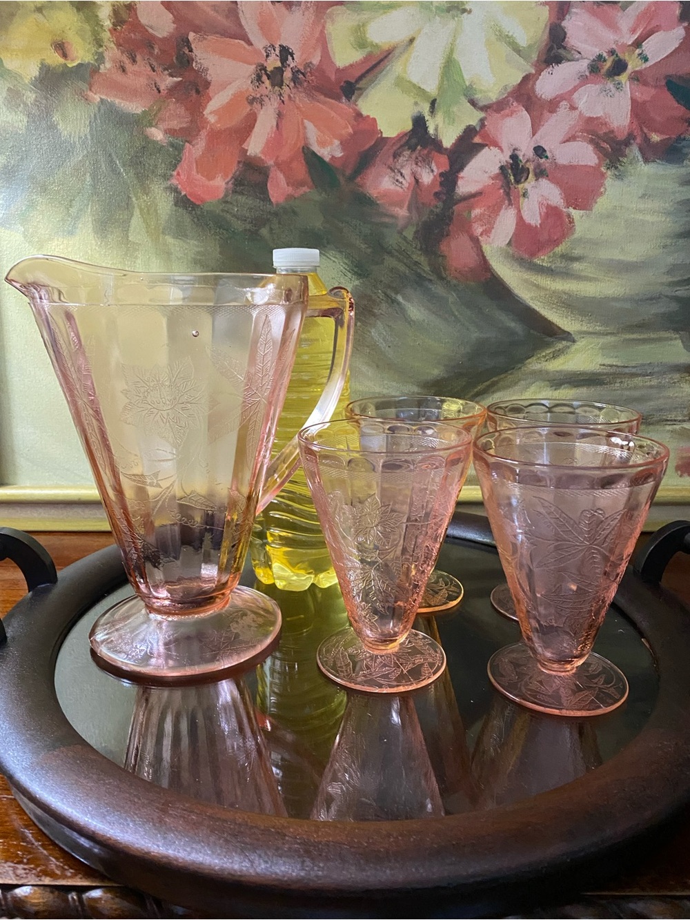 Pink Depression Pitcher “Floral” Set - Picture 9 of 10